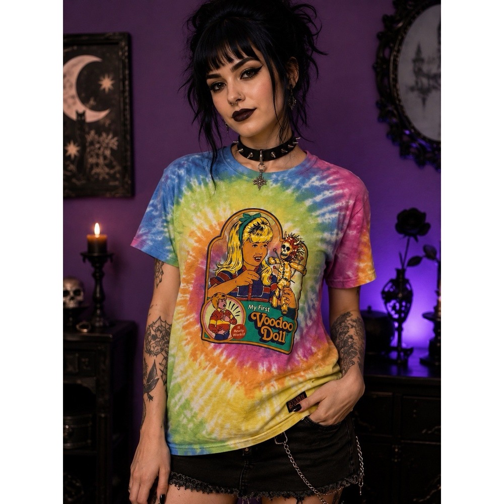 Steven Rhodes My First Voodoo Doll Tie Dye T-Shirt Small Spencer Goth -2517